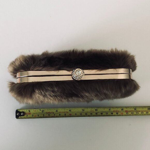 Joan Rivers Brown faux fur clutch with removeable chain strap - Picture 3 of 13